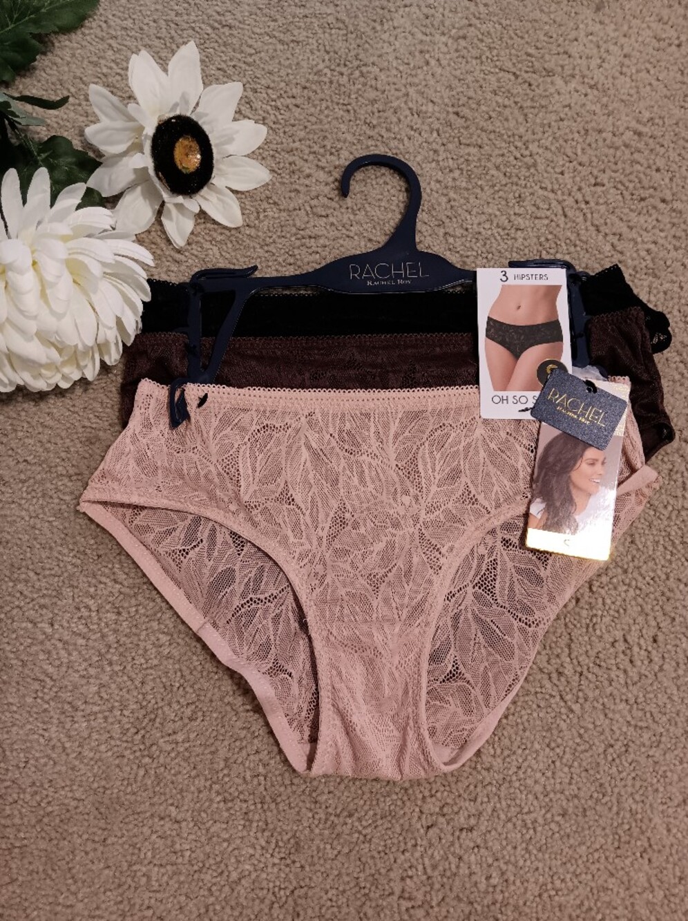 Rachel Roy Lace Hipster Panties - Blush, Brown & Black (3-Pack)